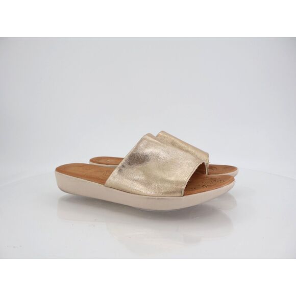 Born BOC April Slide Size 8 M Gold Wedge Flats Sandals Slip on Shoes Vegan - Picture 1 of 11